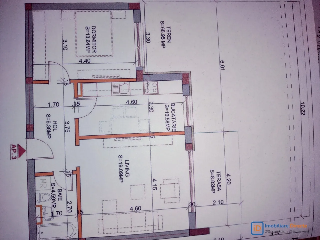 Imagine Particular vând apartament 2 camere 54 mp locuibili, terasă 10 mp , grădiniță proprie împrejmuită cu gard de 67 mp